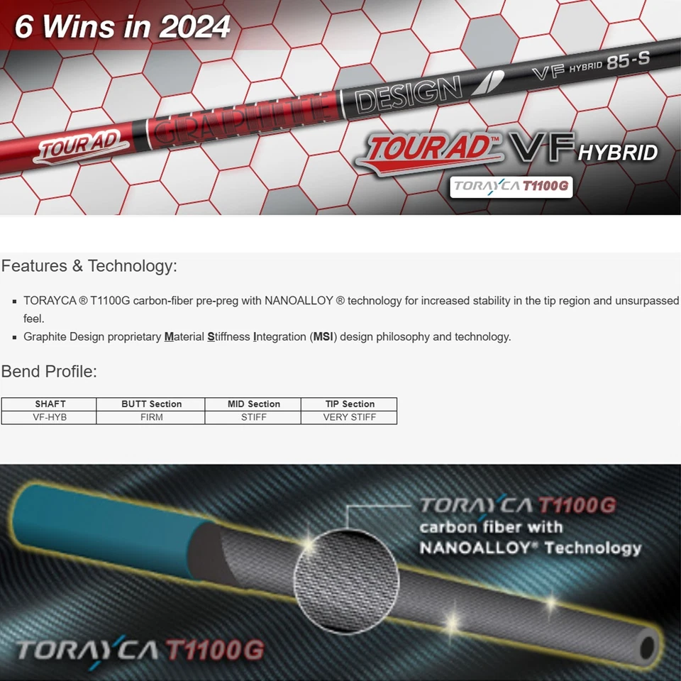 New Graphite Design TOUR AD VF Hybrid  Shaft  Choose  Weight/ Flex/ Adapter - Image 3 of 4