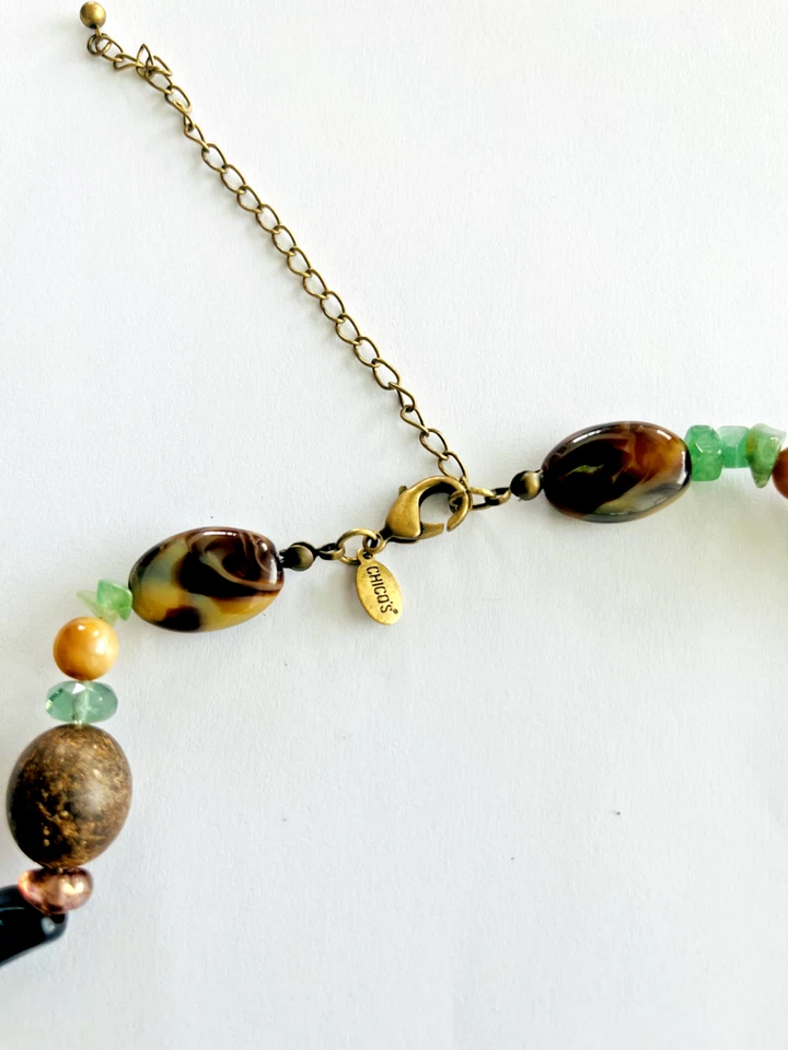 Chico’s 树脂吊坠种子石水晶青铜项链多色珠子 — 第 3/4 张图片