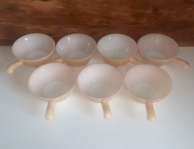 Set of 7 Vintage Fire King Soup Cereal Bowl W Handle Peach Luster Beehive
