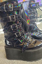 Demonia Damned-225 Boots Größe39 Neu Black Hologram Vegan Leather