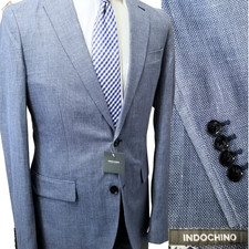 New Indochino Bespok Long Arms Blue Linen Blend Men Blazer 40R Sport Coat Jacket