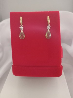 Peridot Ohrringe, Briolette Schliff, Diamant Akzent, 14KYG, Designer, Lorenzo, Neu mit Etikett 