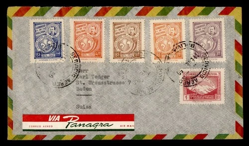 DR WHO 1950 BOLIVIA UPU ANIV COMBO FDC? PANAGRA AIRMAIL TO SWITZERLAND M63686