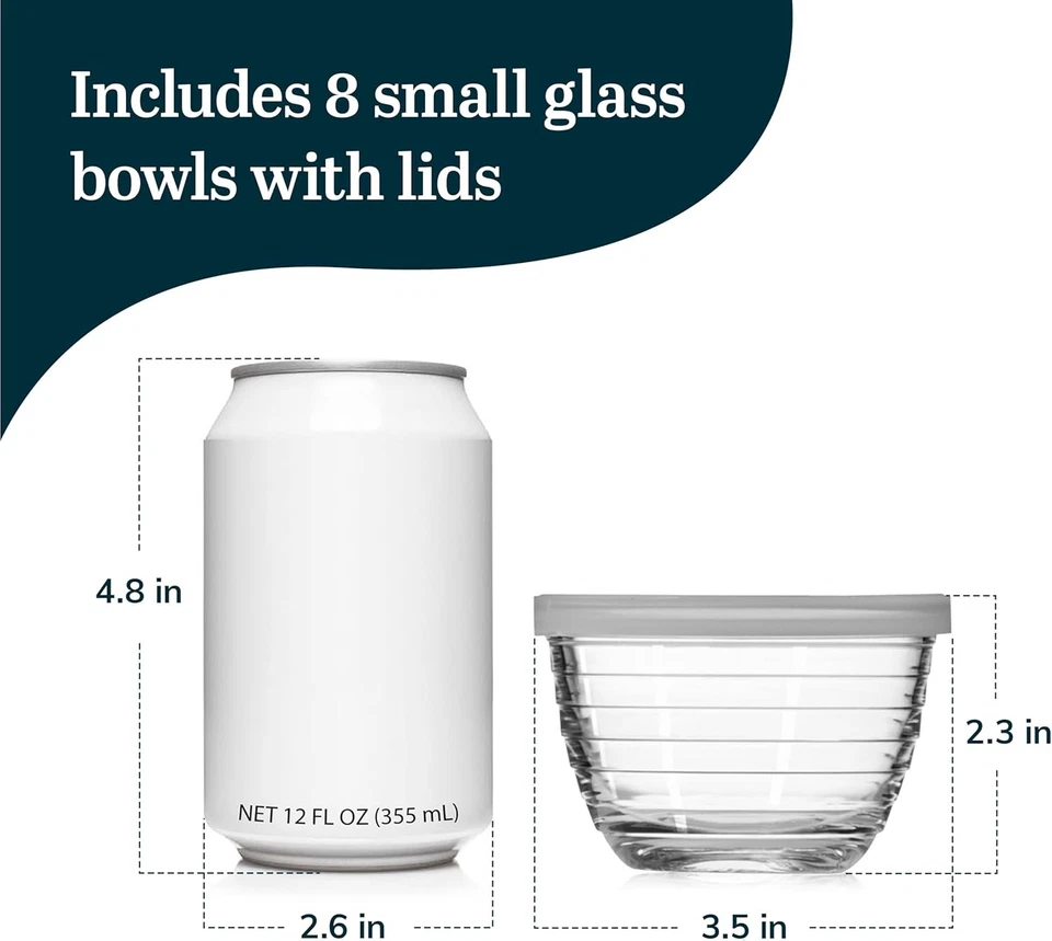 8 Pack Small Clear Glass Bowls With Lids Meal Prep Containers 625 Oz - Image 4 of 4