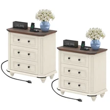 Set of 2 Nightstand with 3 Drawers Bedside Table Small Dresser for Bedroom