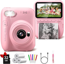 Instant Print Camera for Kids, 3.0" HD 32MP Kids Camera 1080P Come with 3 Roll