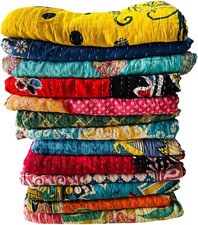 Indian Vintage Kantha Quilt Handmade Throw Reversible Cotton Blankets 1 Quilt As