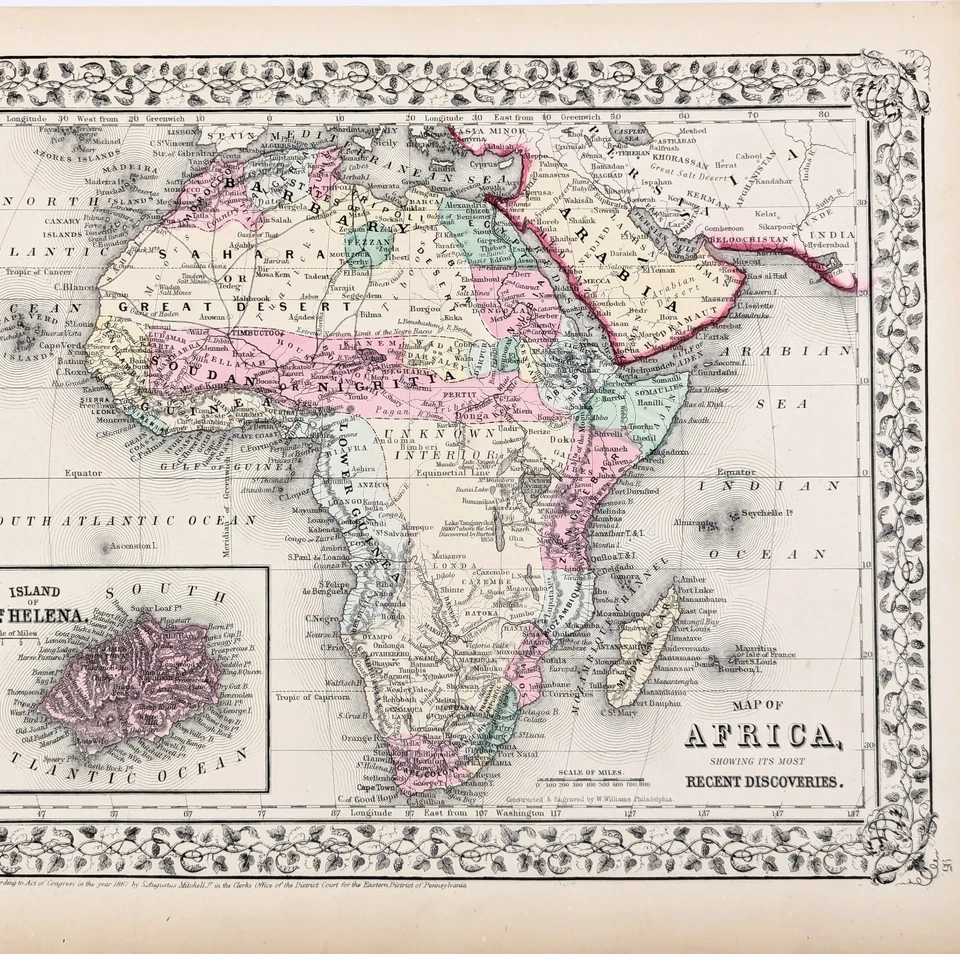 Mapa ÁFRICA 1869 ORIGINAL (13x10,5) MITCHELL - LIBERIA EGIPTO GRAN SAHARA Foto 3 de 4