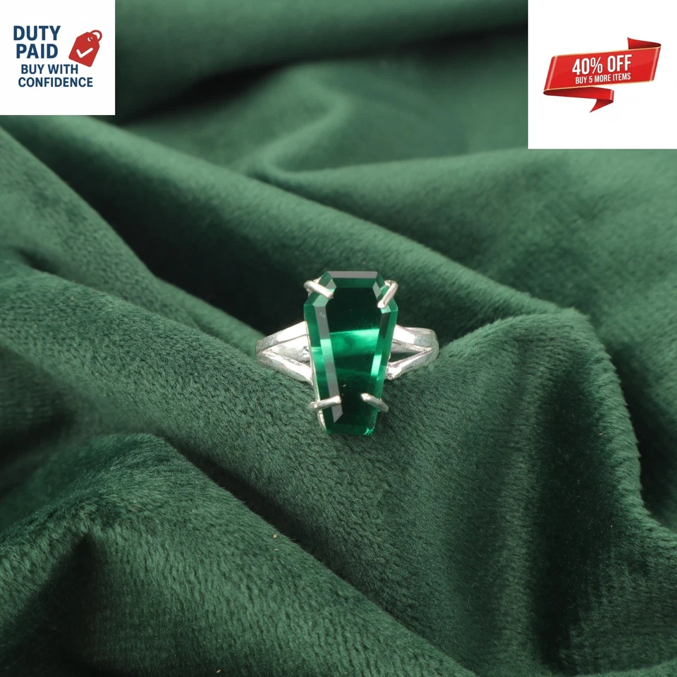 Anillo de boda Cyber Monday Deal genuino verde esmeralda de plata de ley 925 Foto 3 de 4