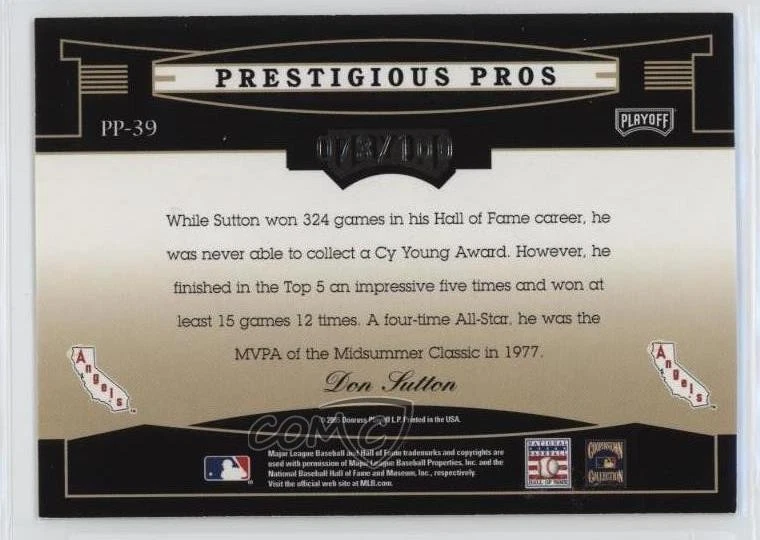 2005 Playoff Prestige Prestigious Pros Bronze /100 Don Sutton #PP-39 HOF - Image 2 of 2