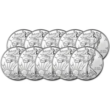 Random Date American Silver Eagle Coin 1 oz $1 - BU - Ten 10 Coins