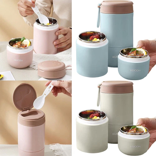 Hot Food/Soup Thermos Flask Stainless Steel Vacuum Insulated Jar & Spoon 800ml