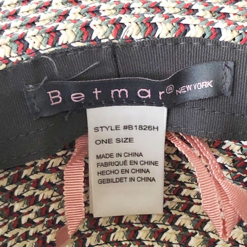 Betmar Wide Brim Floppy Beach Sun Hat Red Green White Cross Hatch Black Border - Picture 8 of 10