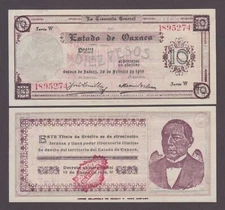 MEXICO P.S957 OAXACA  10 PESOS 29.2.1916  AU WE COMBINE         2501
