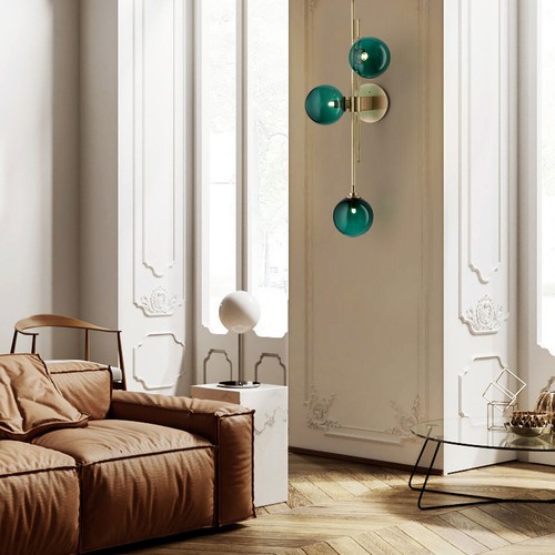 Mid-Century Modern Decor Globe Wall Sconce Green Glass Indoor LED Wall Light - Picture 4 of 11