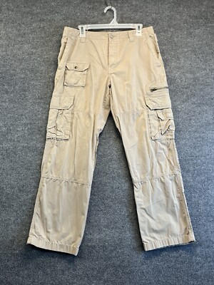 Lands End Pants Men 32x30 Beige Cargo Relaxed Fit Canvas Outdoor Utility