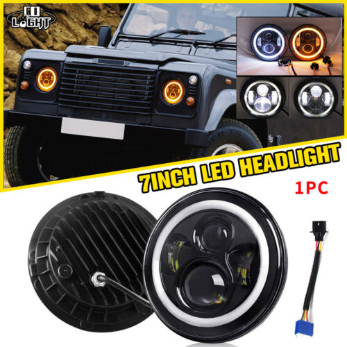 For Land Rover Defender 90 110 130 7inch LED Headlight Halo Angel Eyes DRL Light - Picture 1 of 12