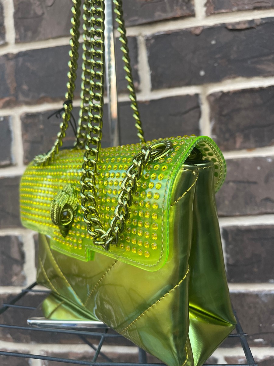 NWT Kurt Geiger Mini Kensington Quilted Tonal Crystal Crossbody Bag lime  green