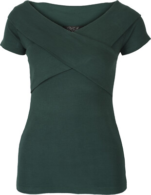 Küstenluder »LUZIE WRAP« 50s Rippstrick KURZARM Shirt Oberteil Grün Rockabilly