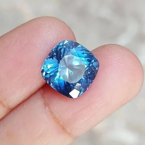 5.9 Ct+ Natural Santa Maria Blue Aquamarine Cushion Cut Loose Certified Gemstone - Picture 2 of 5