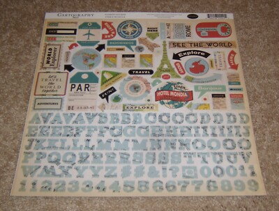 Echo Park/Carta Bella 12x12 Cardstock Element Sticker Sheet~Travel Cartography