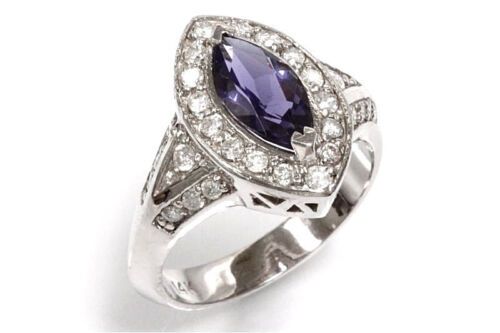 2.35 ctw Natural Marquise Blue Iolite Diamond Solid 14k White Gold Cocktail Ring - 第 1/2 張圖片