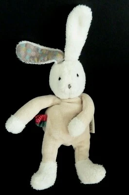 P12. DOUDOU PELUCHE MOULIN ROTY PETIT LAPIN Luc et Lea Ecru blanc rose vert TBE - Photo 1/3
