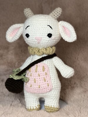 Cute Crochet Goat Pink, Stuffed Animal Plush Amigurumi, 12 Inches