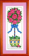 BEAUTIFUL ROSES PRETTY BLUE RIBBONED TOPIARY CROSS STITCH KIT
