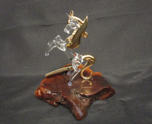 Glass Baron Horse Figurine 22KT Gold on Wood Base - Picture 6 of 7