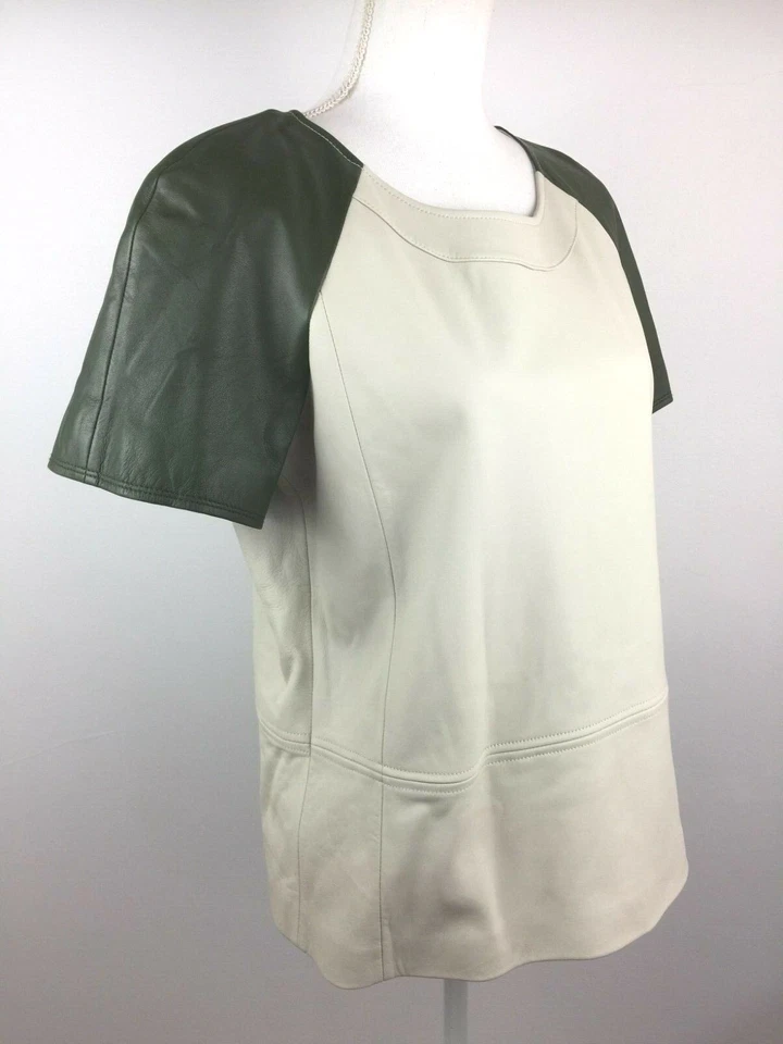 Top Rebecca Minkoff Beidge/piel de cordero verde totalmente forrado, talla M Foto 3 de 4