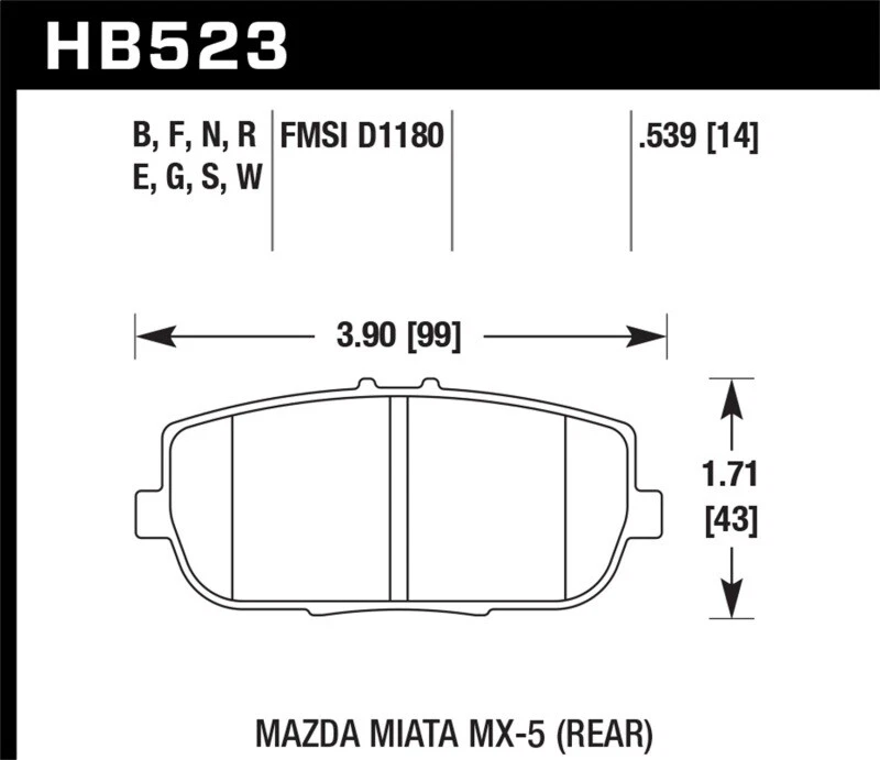 Pastillas de freno traseras Hawk HB523B.539 HPS 5.0 para Mazda MX-5 Miata 2006-2023 / 2016-20 Foto 4 de 4