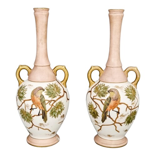 Antique 1880's German Franz Anton Mehlem, Royal Bonn blush Aesthetic vase pair - Picture 3 of 18