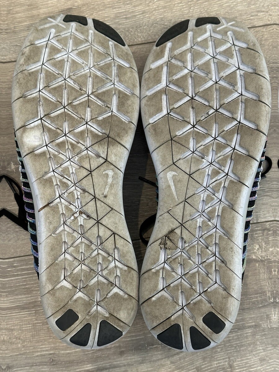 NIKE FREE RN Flyknit Men's Rainbow Striped Running Shoes 11 Black