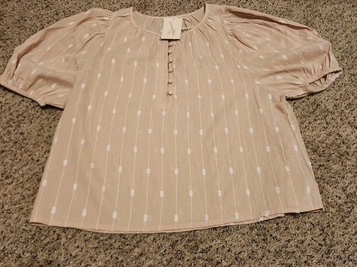 Universal Thread NEW Women's Puff Elbow Sleeve Button-Down Blouse Tan Size Small