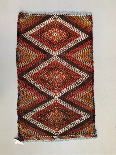 Vintage Turkish Mini Kilim 93x56 cm Wool Small Kelim Runner, shabby Chic