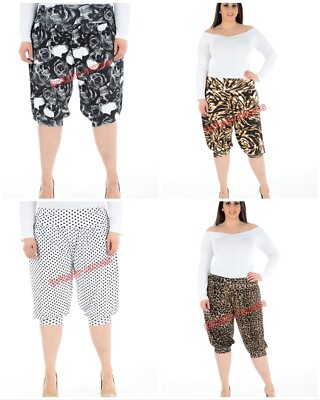 New Ladies Women Plain 3/4 Hareem Cropped Ali Baba Baggy Trouser Pant  Plus Size