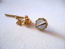 SWANK Goldtone & White Drum Tie Tack