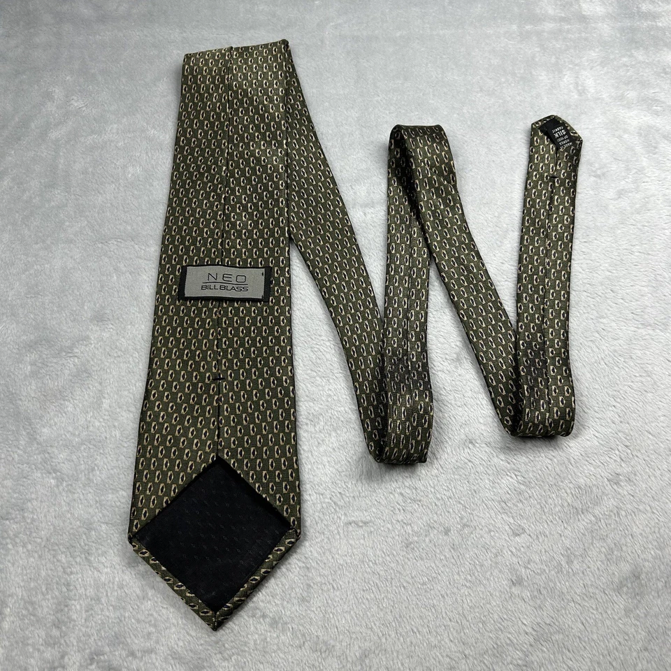 Corbata para hombre NEO BILL BLASS 100 % seda hecha en Corea abstracta moderna verde oliva Foto 4 de 4