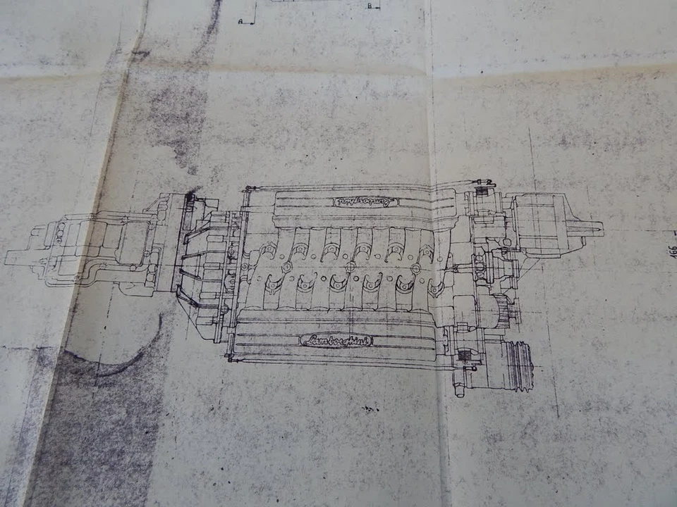 DISEGNO TECNICO MOTORE V12 LAMBORGHINI DIABLO VT 4X4 1988 - Immagine 3 di 4