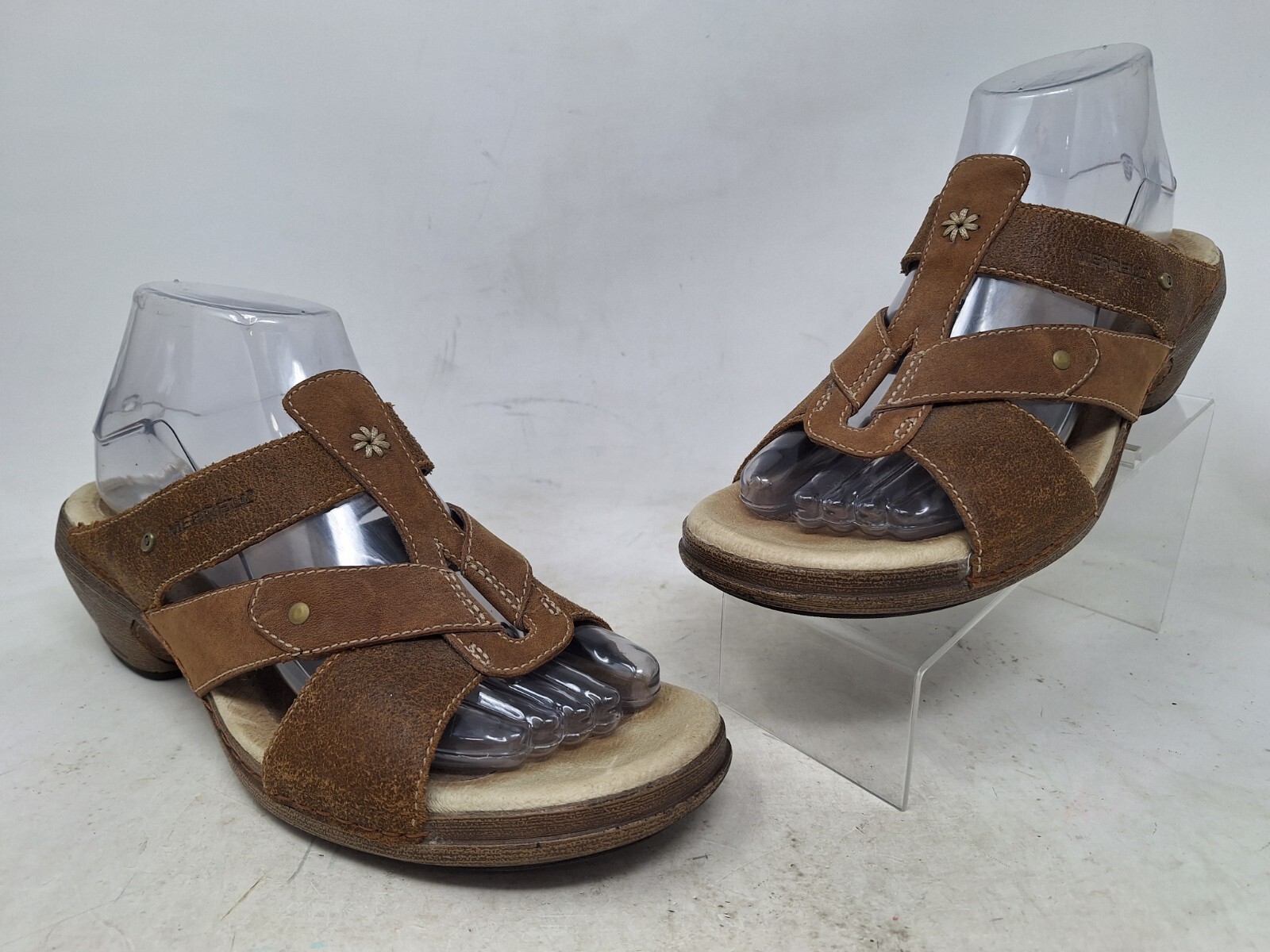 Sandali donna Merrell taglia 8 Luxe slide visone cinturino J89392 tacco marrone
