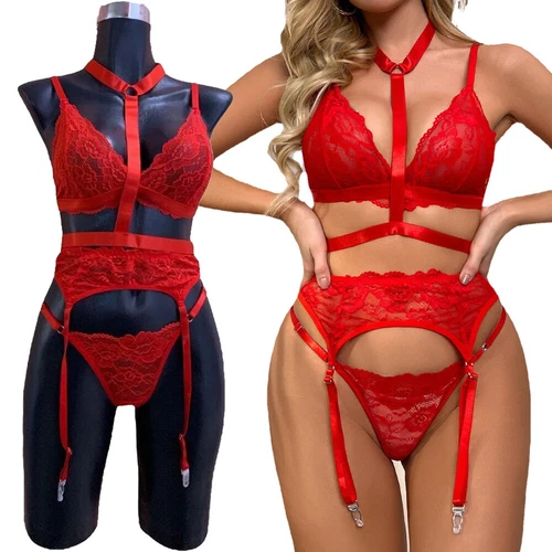 Rot Sexy Unterwäsche Spitze Negligee Babydoll Teddy Dessous BH Tanga Set Geschenk - Bild 10 von 84