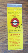 A & W ROOT BEER & DRIVE-IN MATCHBOOK COVER: ST. AUGUSTINE, FL MATCHCOVER -B21