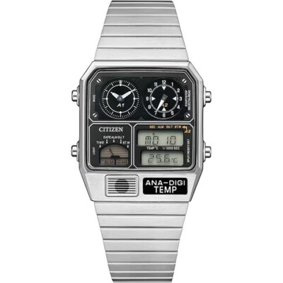 CITIZEN ANA-DIGI TEMP JG2101-78E Silver Analog Digital Vintage Men Watch in Box