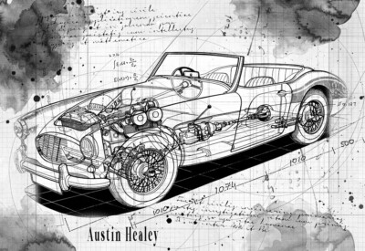Line Tech Drawing Austin Healey Cutaway Kunst Posterdruck