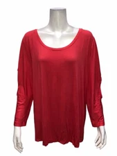 H by Halston Scoop Neck Knit Top w/ Cut-Away Flounce Sleeves Pink X-Large Size 
