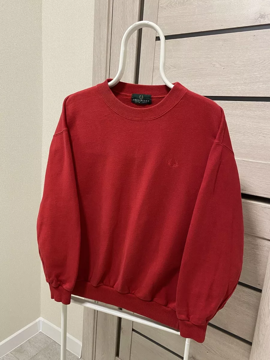 Fred Perry Vintage Red Logo Crew Neck Cotton Sweatshirt Size L