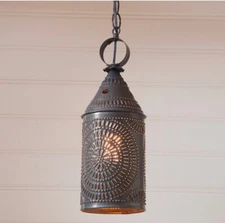 15" Electrified Punched Tin Lantern Hanging Pendant Light /Country Ceiling Light