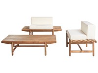 Lounge Set Akazienholz 2-Sitzer Heller Holzfarbton Auflagen Cremeweiß Giaveno