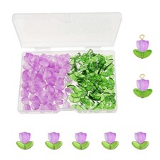 Flower Beads, 100 Sets 200pcs Purple Tulip Crystal Glass